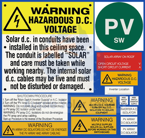 #5018 PV SW System Label Kit NSW (with roof top isolators) with in-ceiling p/propylene label