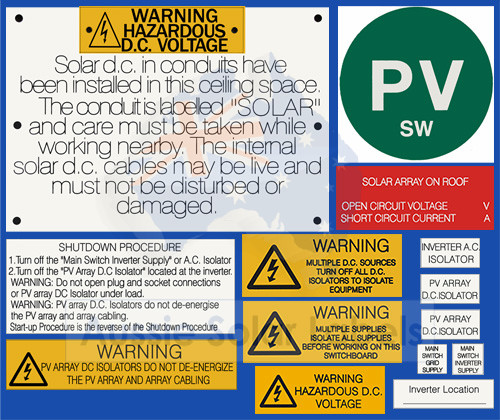 #5019 PV SW System Label Kit NSW (with roof top isolators) with traffolyte in-ceiling label