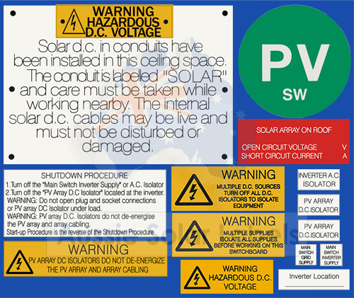 #5024 PV SW System Label Kit ACT (with roof top isolators) with traffolyte in-ceiling label