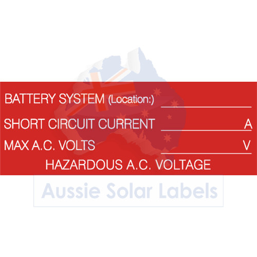 Battery System
  Hazardous A.C. Voltage Location, Amps, Volts SKU:0149