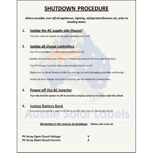 Shutdown Procedure Generic (Off Grid) SKU:0217