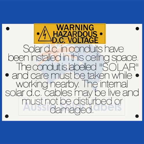 In-Ceiling space or accessible floor space Solar d.c sign & Warning Hazardous DC Voltage kit SKU:5014