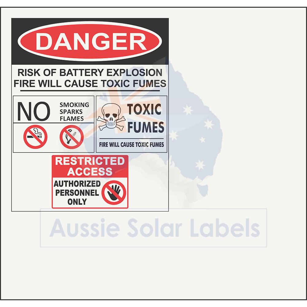 Wall plaque Danger Risk of Battery Explosion  Toxic Fumes  Restricted Access